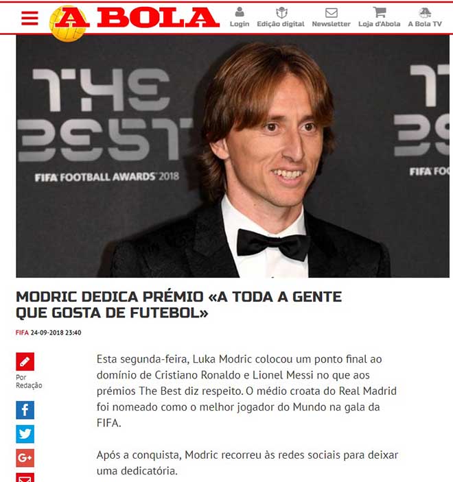 Modric đoạt FIFA The Best: &#34;Báo nhà&#34; Ronaldo ngợi ca, người Pháp lo lắng - 1