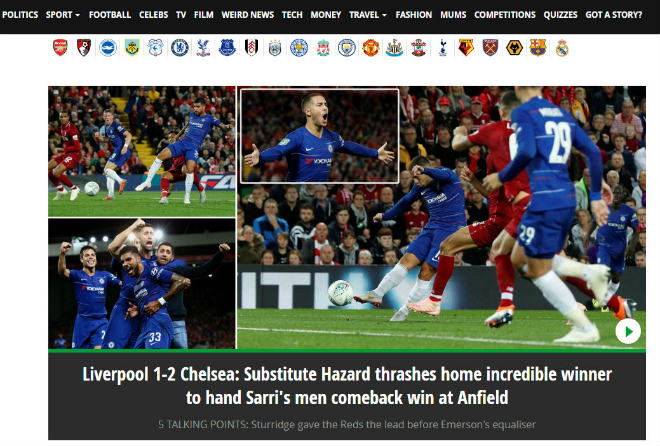 Liverpool đứt mạch toàn thắng: Báo Anh sững sờ trước &#34;phù thủy&#34; Hazard - 1