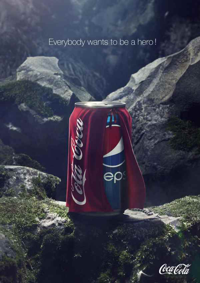 “Ăn miếng trả miếng”, ngay hôm sau, Coca-Cola đăng tải vẫn bức hình đó và chỉ thay dòng chữ thành: “Ai cũng muốn trở thành một anh hùng”. Ngay lập tức, Pepsi trở thành trò cười. Đây có lẽ là màn “thua đau” nhất của hãng Pepsi trước đối thủ của mình.
