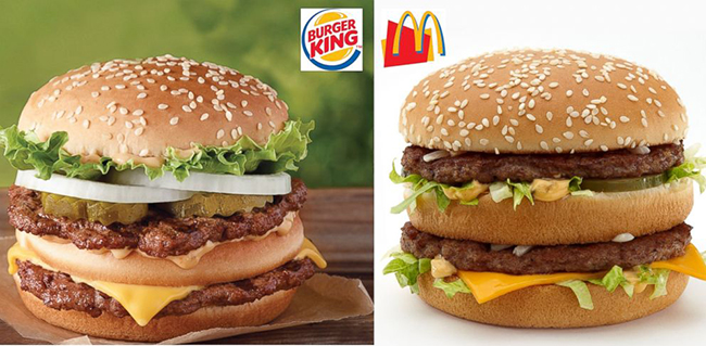 Burger King đã đưa ra thực đơn Big King khá tương đồng với Big Mac của McDonald's nhưng quảng cáo là nhiều thịt bò hơn mà mức giá lại ngang nhau.