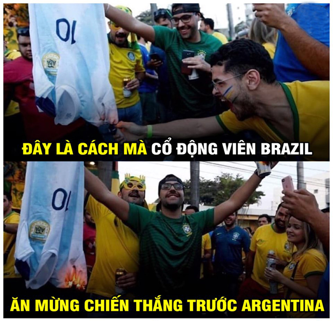 CĐV Brazil đốt áo Messi để ăn mừng chiến thắng của đội nhà.