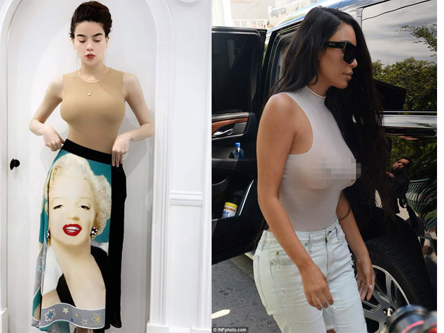 Hà Hồ diện bodysuit giống Kim Kardashian