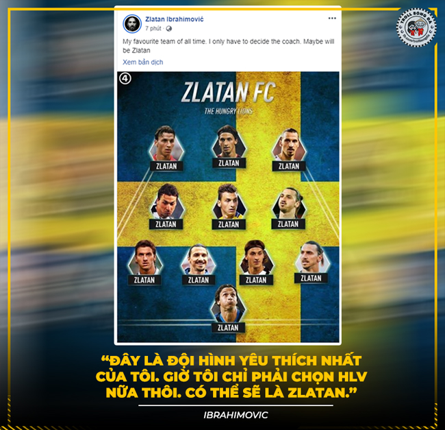Zlatan Ibrahimovic lựa chọn đội bóng yêu thích nhất.