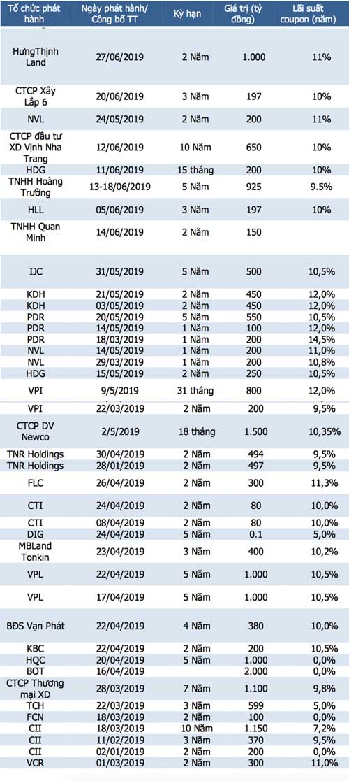 Các doanh nghiệp nhóm ngành bất động sản, xây dựng đã phát hành trái phiếu trong 6 tháng đầu năm. Nguồn: MBS