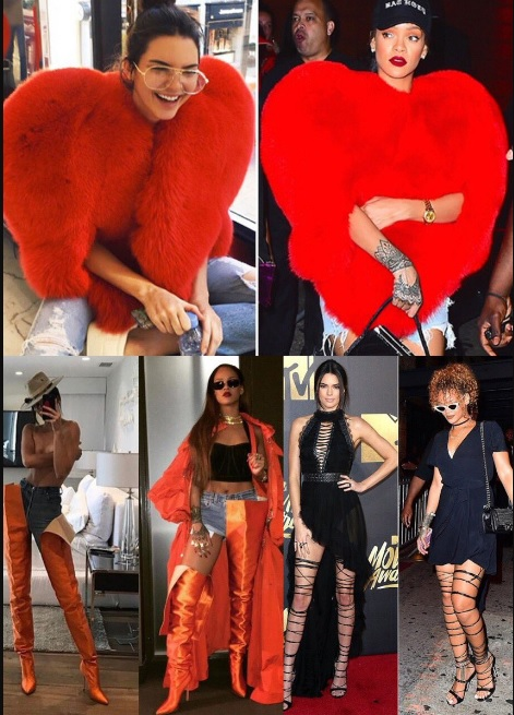 Cô chị Kendall Jenner cũng không ít lần đụng hàng với chị đại Rihanna.