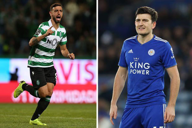 Bruno Fernandes (trái) và Harry Maguire có thể ngốn của MU số tiền chuyển nhượng cực lớn