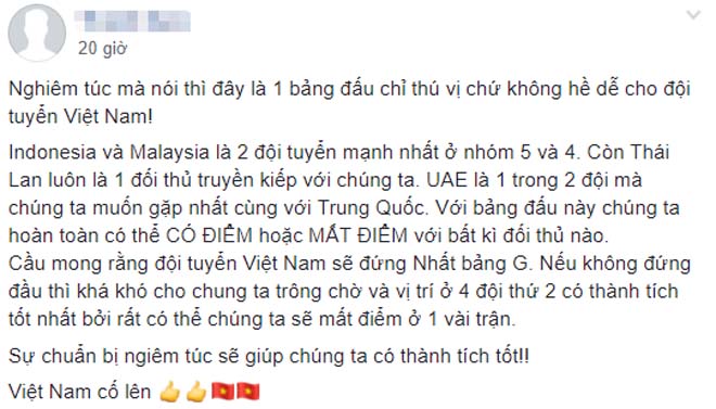 Dù vậy, vẫn có một số fan nhận định cục diện bảng G dưới góc độ khách quan thay vì tự mãn, "hiếu chiến"