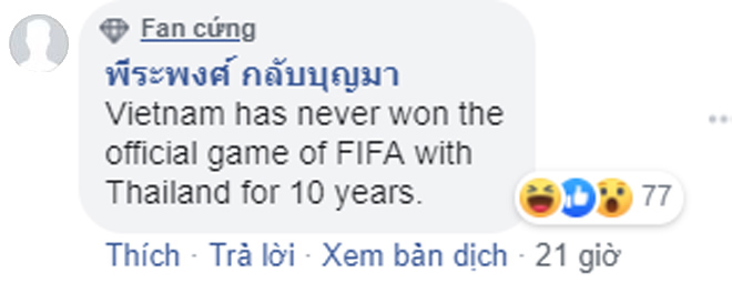 "Việt Nam chưa từng thắng Thái Lan ở một trận đấu chính thức thuộc FIFA suốt 10 năm trời"