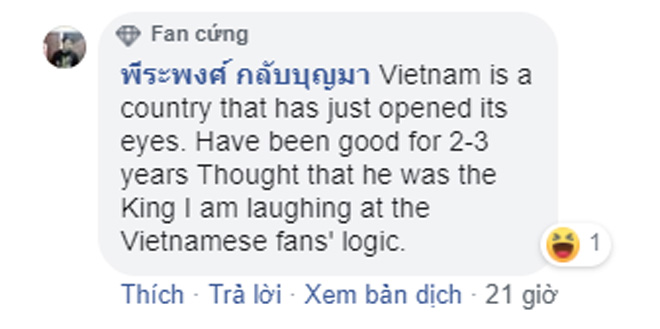 "Việt Nam mới mạnh lên 2-3 năm gần đây đã ảo tưởng họ là Vua. Xin phép cười nhạo&nbsp;lí lẽ&nbsp;của fan Việt Nam"