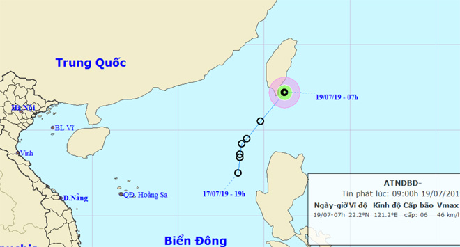Vị trí của áp thấp nhiệt đới. Ảnh Trung tâm Dự báo KTTVQG.