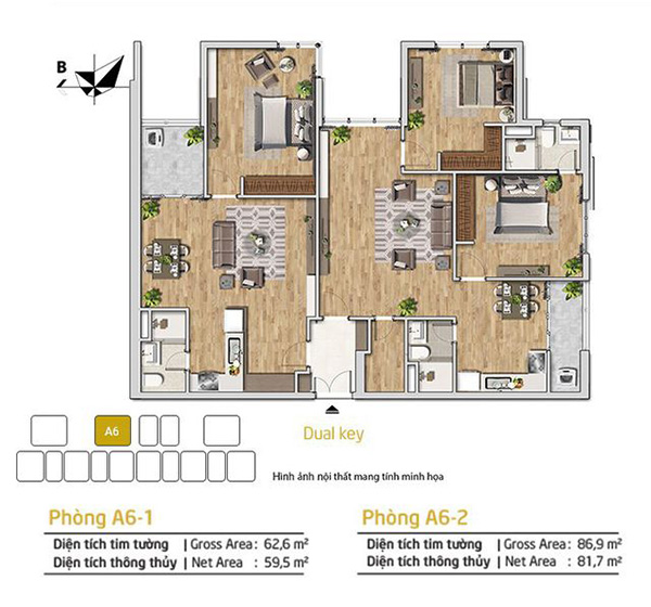 Thiết kế thông minh, hợp lý của căn hộ Dual key Amber Riverside phù hợp với các gia đình đa thế hệ