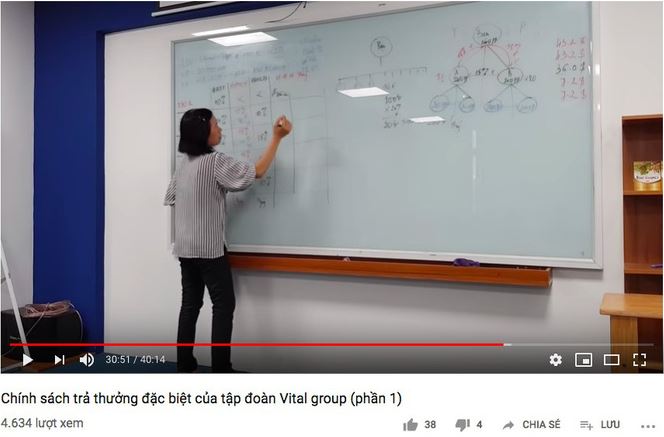 Chính sách trả thưởng đặc biệt của tập đoàn Vital group được nêu trong video hướng dẫn đăng tải trên Youtube (ảnh chụp màn hình)