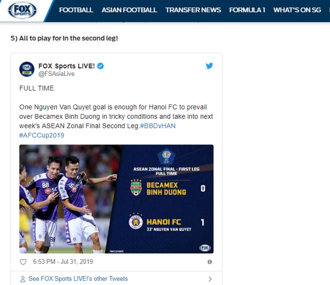 "Tất cả phải chờ tới trận lượt về", Fox Sport Asia nhận định