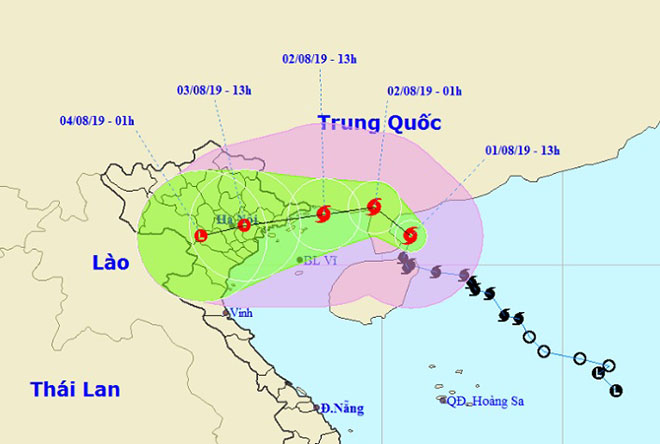 Vị trí và hướng di chuyển tiếp theo của bão số 3. Ảnh: Trung tâm Dự báo KTTVQG.