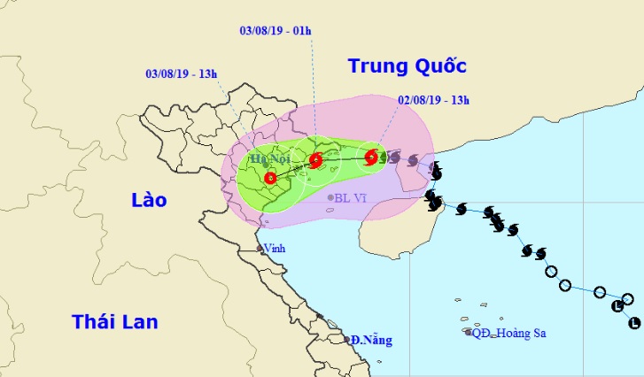 Vị trí và hướng di chuyển của bão số 3. Ảnh: Trung tâm Dự báo KTTVQG