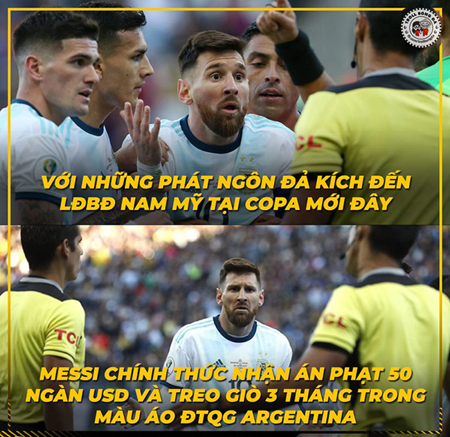 Messi nhận án phạt nặng từ Liên đoàn bóng đã Nam Mỹ.