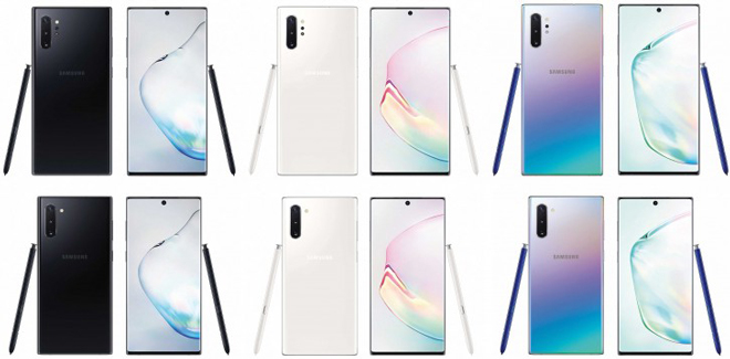 2 tùy chọn màu của Galaxy Note 10+ (trên) và Galaxy Note 10 (dưới).