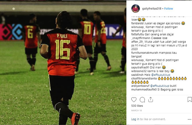 Tài khoản Instagram của Freitas đăng ảnh thi đấu tại AFF Cup 2018&nbsp;