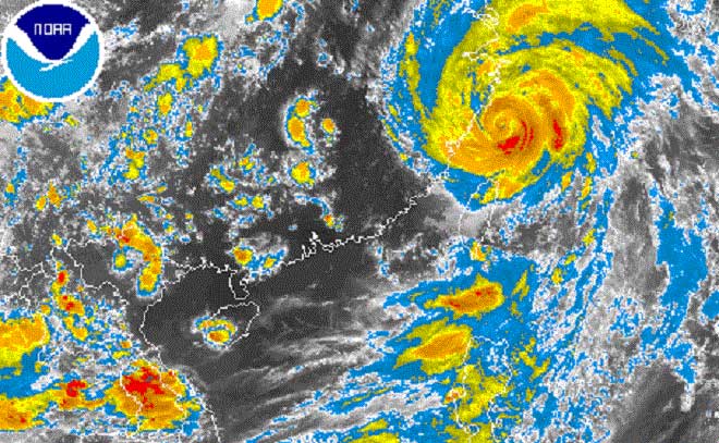 Siêu bão Lekima khả năng đổ bộ đất liền Trung Quốc. Ảnh NOAA