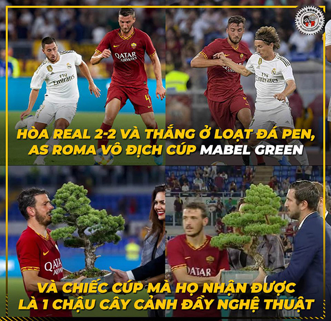 Chiếc cúp đặc biệt mà AS Roma vừa nhận được khi thắng Real Madrid.