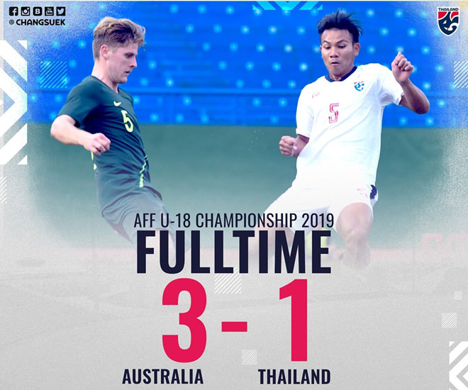 U18 Thái Lan thua U18 Australia và đang đứng thứ 5/6 bảng B giải U18 Đông Nam Á 2019