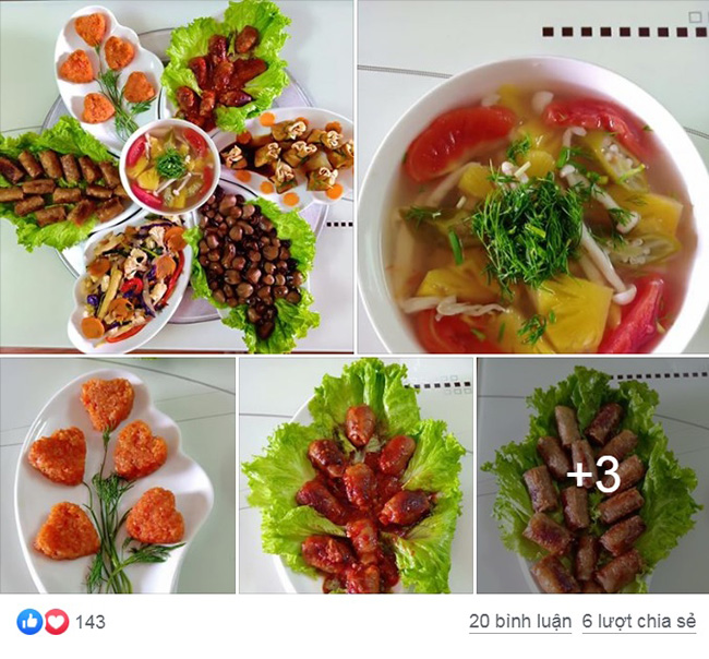 Mặc dù đăng bài khá muộn nhưng chị Ngọc Anh vẫn khiến nhiều chị em ngưỡng mộ bởi mâm cơm rất ngon của nhà mình. Mùa Vu Lan năm nay chị đã nấu rất nhiều món như xôi gấc, sườn chay xào chua ngọt, đậu phụ bao bố sốt xì dầu, nấm kho nước dừa, rau xào thập cẩm, canh nấm và đậu bắp nấu chua.