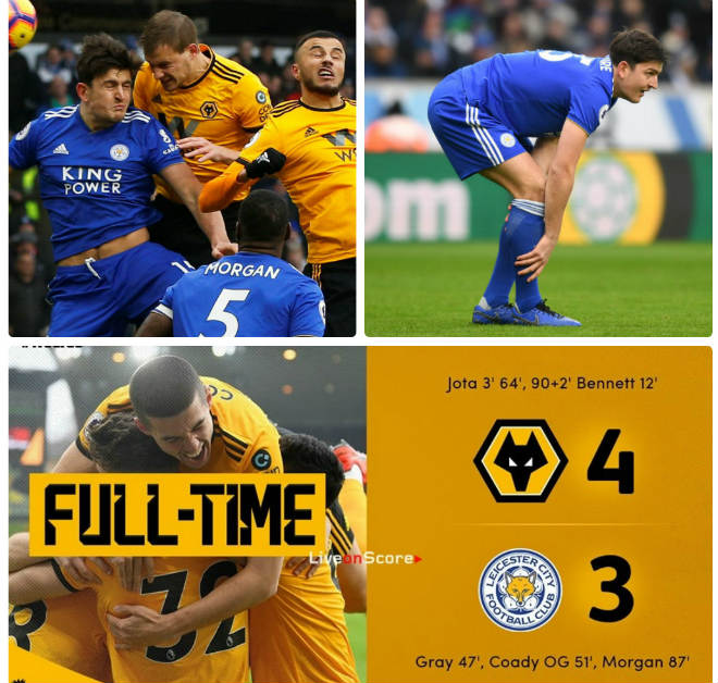 Ở Premier League 2018/19, Maguire và CLB cũ Leicester từng nhận thất bại cay đắng trước 3-4 trước Wolves cũng trên sân&nbsp;Molineux&nbsp;