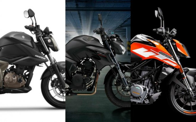 Bộ ba Suzuki Gixxer 250, Yamaha FZ25 và KTM 250 Duke.