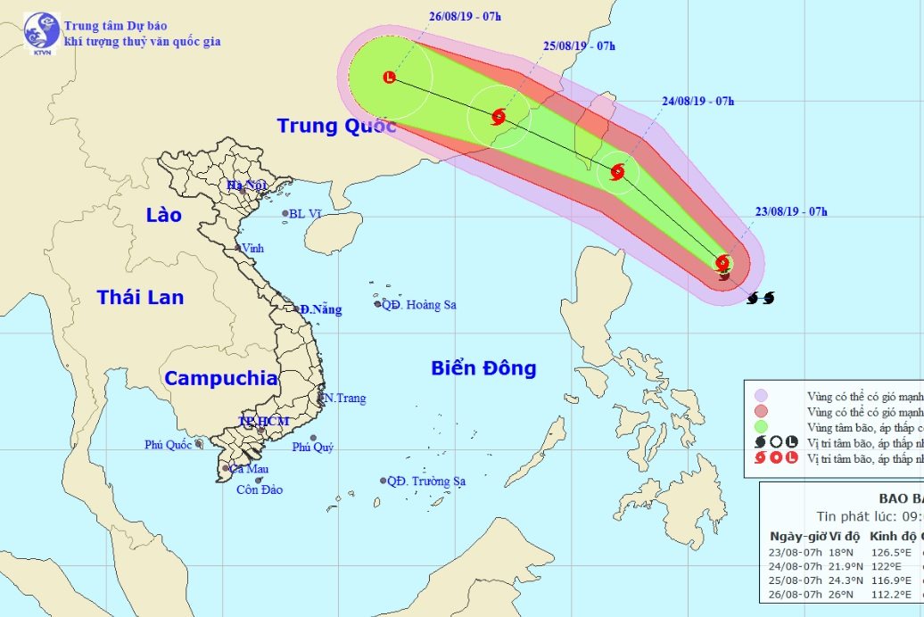 Vị trí và hướng di chuyển tiếp theo của bão Bailu. Ảnh Trung tâm Dự báo KTTVQG.