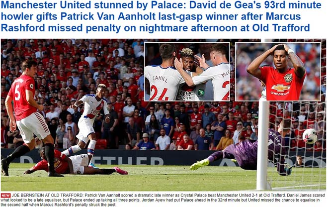 Tờ Daily Mail xoáy vào sai lầm ở phút bù giờ của De Gea và pha bỏ lỡ phạt đền của Rashford