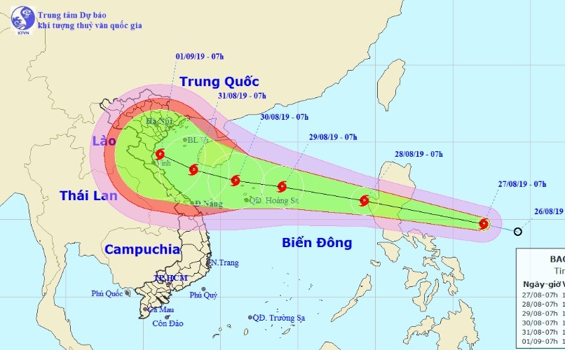 Vị trí và hướng di chuyển tiếp theo của bão Podul. Ảnh: Trung tâm Dự báo KTTVQG