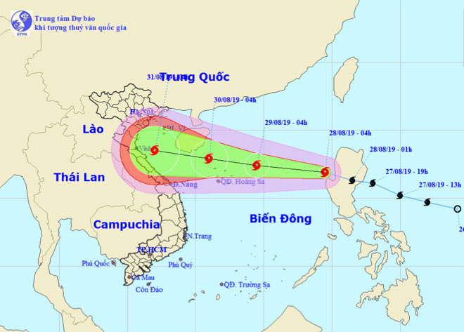 Vị trí và hướng di chuyển tiếp theo của bão số 4 - Podul. Ảnh Trung tâm Dự báo KTTVQG.