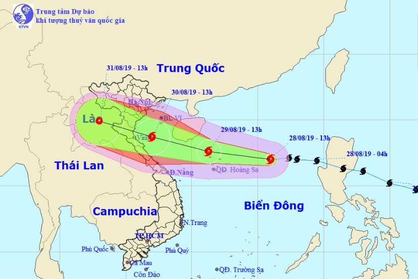 Vị trí và hướng di chuyển tiếp theo của bão số 4 – Podul. Ảnh Trung tâm Dự báo KTTVQG.