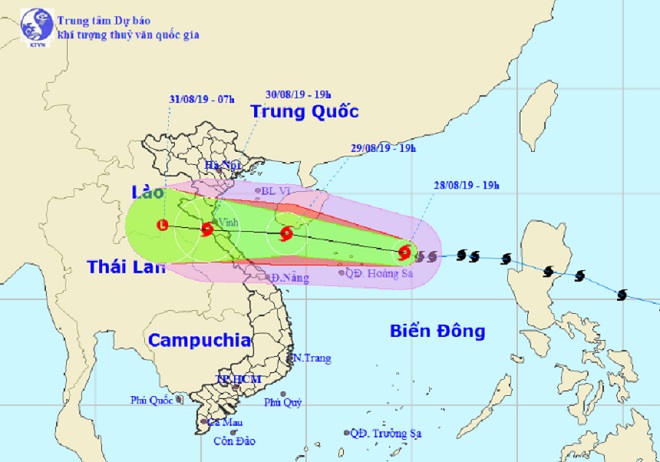 Vị trí và hướng di chuyển tiếp theo của bão số 4 – Podul. Ảnh Trung tâm Dự báo KTTVQG.