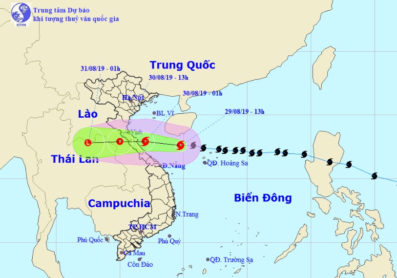 Vị trí và hướng di chuyển tiếp theo của bão số 4 – Podul. Ảnh Trung tâm Dự báo KTTVQG.