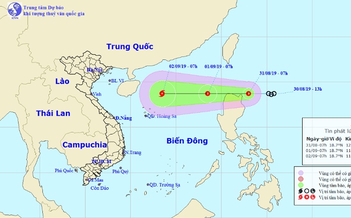 Vị trí và hướng di chuyển tiếp theo của áp thấp nhiệt đới. Ảnh Trung tâm Dự báo KTVQG.