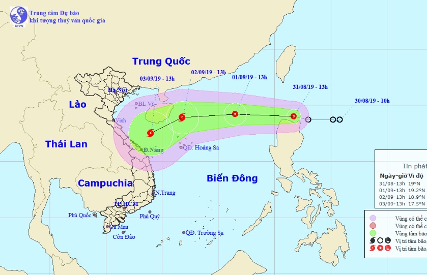 Vị trí và hướng di chuyển tiếp theo của áp thấp nhiệt đới. Ảnh Trung tâm Dự báo KTTVQG.