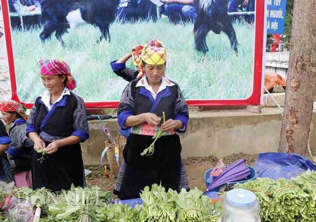 Gian hàng rau sạch của đồng bào Mông. Ảnh: Hoàng Hữu