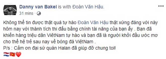 Chia sẻ của cựu cầu thủ người Hà Lan Danny Van Bakel, người&nbsp;có dấu ấn lớn nhất trong thương vụ Đoàn Văn Hậu. Với mối quan hệ sâu rộng của mình trong giới bóng đá Hà Lan, Van Bakel là người trực tiếp “chào hàng” Văn Hậu đến với những nhà tuyển trạch của CLB SC Heerenveen.