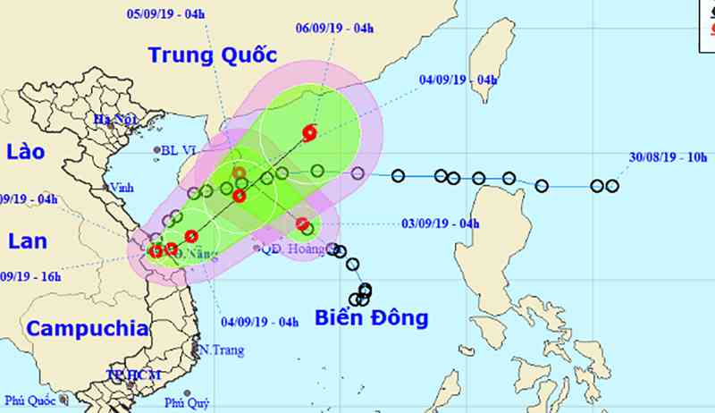 Vị trí, đường đi của hai cơn áp thấp nhiệt đới theo dự báo của Trung tâm dự báo khí tượng quốc gia