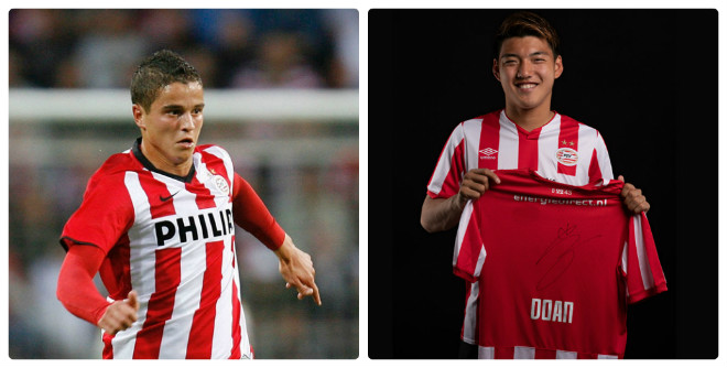 Bộ đôi ngôi sao tấn công đáng chú ý của PSV: Ibrahim Afellay (trái) và Ritsu Doan