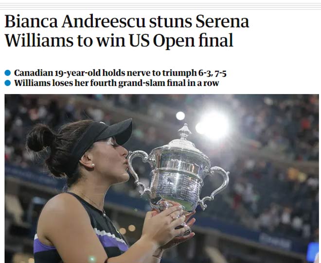 Sao Mai 19 tuổi hạ Serena vô địch US Open: Báo chí choáng với mỹ nhân Canada - 2