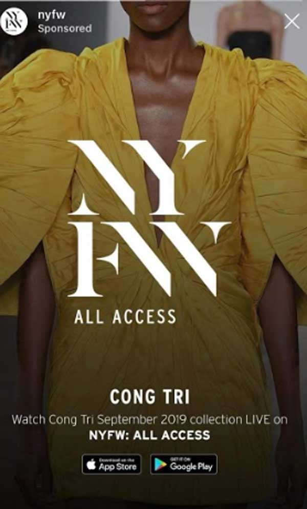 Hình ảnh BST đầu của Công Trí xuất hiện trong video quảng bá Tuần thời trang New York Xuân Hè 2020.