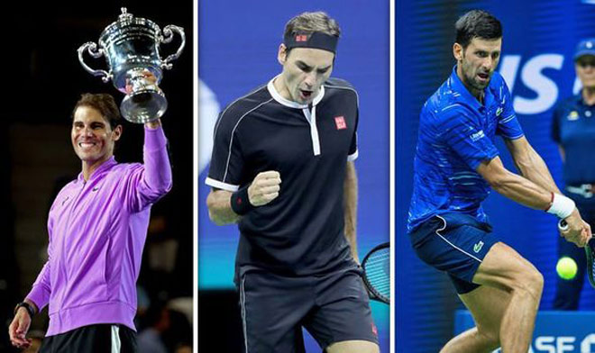 Nadal và Djokovic (trái, phải) lập kỳ tích ngày 13/9, Federer (giữa) phải làm nhân chứng