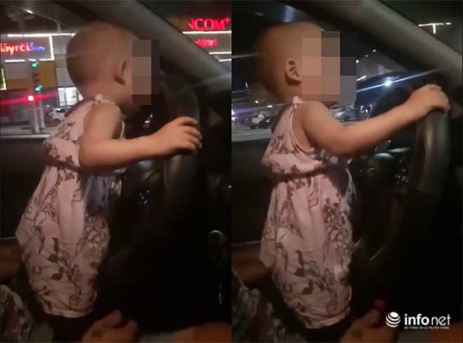 Hình ảnh em bé cầm vô lăng điều khiển xe ô tô khiến người xem thót tim.