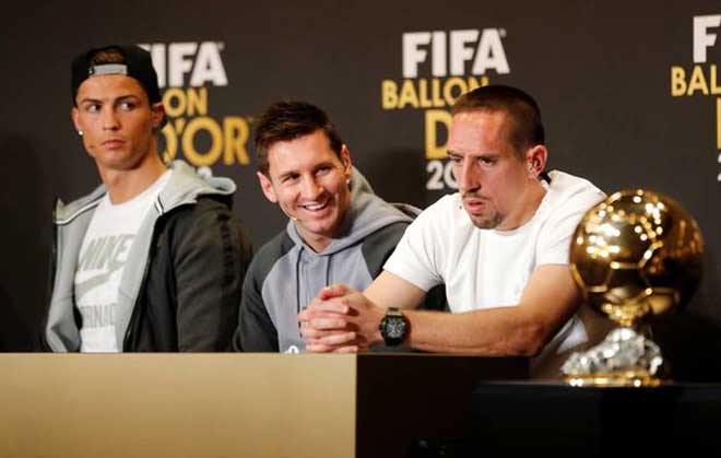 Ribery cùng Messi và Ronaldo trong chuỗi sự kiện Quả Bóng Vàng 2013