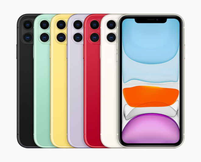 iPhone 11 với 6 tùy chọn màu.