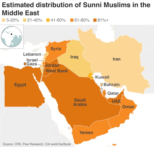 Tỷ lệ người Hồi giáo dòng Sunni ở Trung Đông.