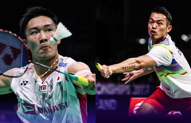 Momota (trái) lần thứ 4 trong sự nghiệp khiến Lin Dan ôm hận