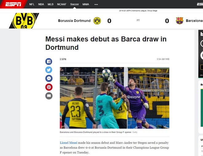 Daily Mail và ESPN cho rằng, 1 điểm là không quá tệ với Barca lúc này